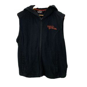 Harley Davidson Vest Hoodie size L Women Sleeveless Black Logo Spellout Pockets